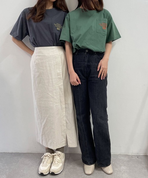 ADIRA(アディラ)の「ユニセックス刺繍ポケT(Tシャツ/カットソー・レディース・チャコールグレー/グリーン・LARGE)」の6枚目の写真