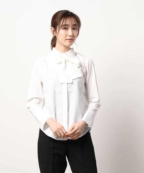ホワイトレースリボン付き長袖シャツ セール】リボン付き長袖ブラウス（シャツ/ブラウス）｜Lace Ladies
