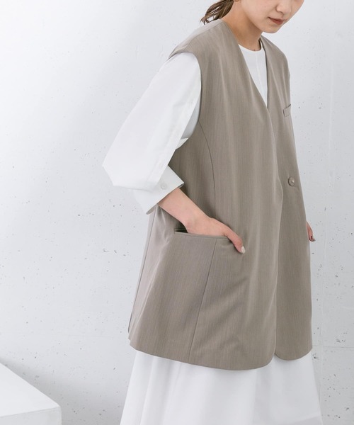 19 HYKE ベージュ ノーカラーベスト OSFA 19 HYKE ベージュ ノーカラーベスト OSFA