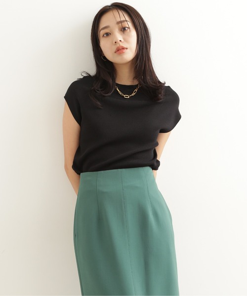 NATURAL BEAUTY BASIC(ナチュラルビューティーベーシック)の「総針モックネックニット(ニット/セーター・レディース・ブラウン/ライトグリーン/ベージュ/ブラック・MEDIUM)」の2枚目の写真