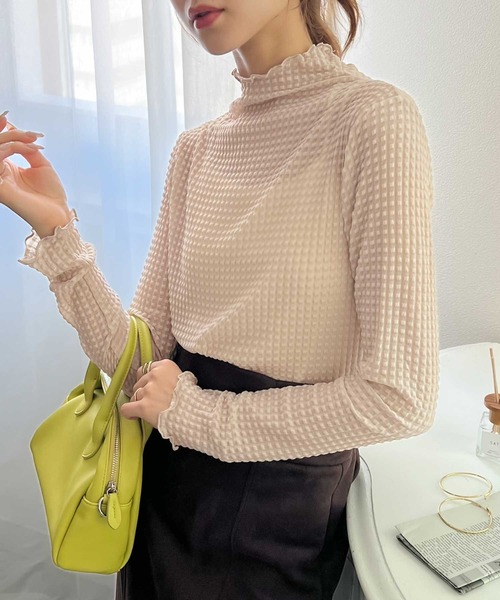 classicalelf（クラシカルエルフ）の「品良く大人可愛い。ぽこぽこシアー素材メロウカットソー（シャツ/ブラウス・レディース・ブラック/ホワイト/ブルー/ピンクベージュ・LARGE/MEDIUM/SMALL/X-LARGE）」の12枚目の写真