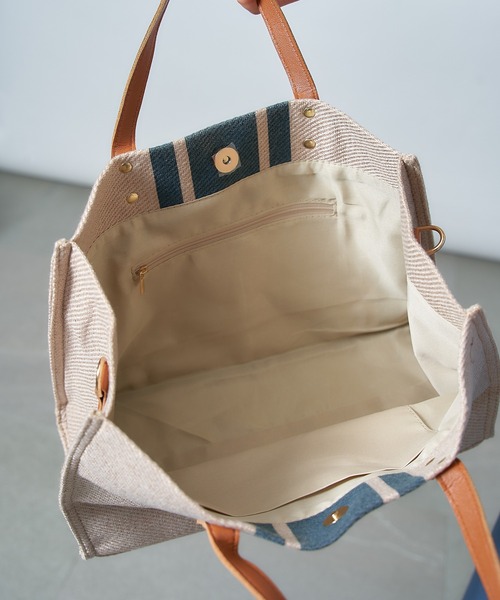 SETUP7（セットアップセブン）の「【SETUP7】ストライプキャンバストートorショルダーバッグ KNF（トートバッグ・レディース・ブルー/ブラック・FREE）」の4枚目の写真