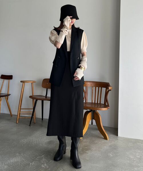 MAJESTIC LEGON（マジェスティックレゴン）の「サイドスリットIラインスカート（スカート・レディース・ブラック/ブラック系その他/ホワイト系その他2・MEDIUM）」の5枚目の写真