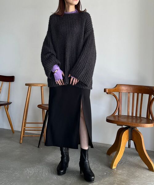 MAJESTIC LEGON（マジェスティックレゴン）の「サイドスリットIラインスカート（スカート・レディース・ブラック/ブラック系その他/ホワイト系その他2・MEDIUM）」の9枚目の写真