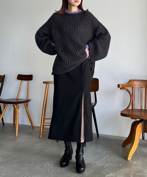 MAJESTIC LEGON（マジェスティックレゴン）の「サイドスリットIラインスカート（スカート・レディース・ブラック/ブラック系その他/ホワイト系その他2・MEDIUM）」の10枚目の写真