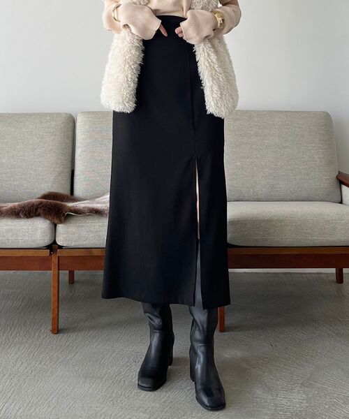 MAJESTIC LEGON（マジェスティックレゴン）の「サイドスリットIラインスカート（スカート・レディース・ブラック/ブラック系その他/ホワイト系その他2・MEDIUM）」の11枚目の写真