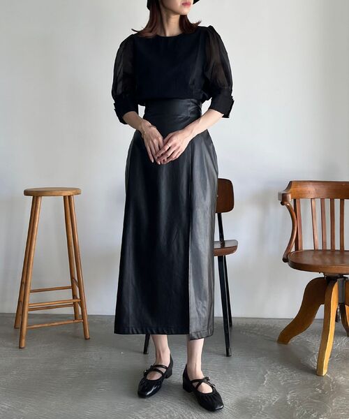 MAJESTIC LEGON（マジェスティックレゴン）の「サイドスリットIラインスカート（スカート・レディース・ブラック/ブラック系その他/ホワイト系その他2・MEDIUM）」の14枚目の写真