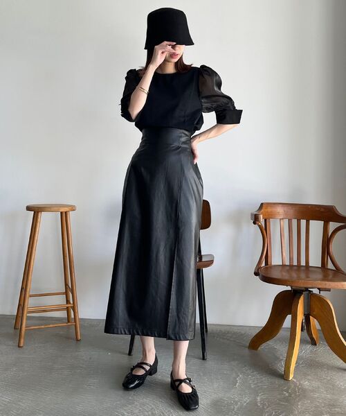 MAJESTIC LEGON（マジェスティックレゴン）の「サイドスリットIラインスカート（スカート・レディース・ブラック/ブラック系その他/ホワイト系その他2・MEDIUM）」の15枚目の写真