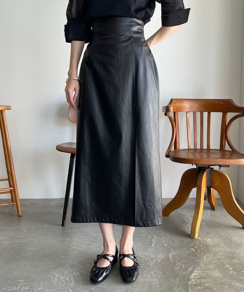 MAJESTIC LEGON（マジェスティックレゴン）の「サイドスリットIラインスカート（スカート・レディース・ブラック/ブラック系その他/ホワイト系その他2・MEDIUM）」の18枚目の写真