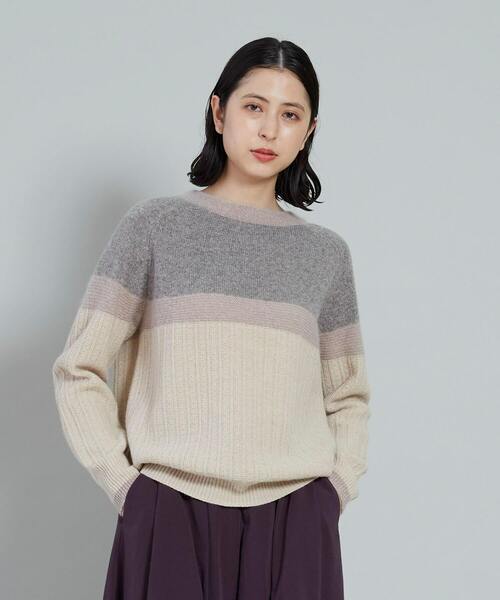 conges payes ADIEU TRISTESSE(コンジェ ペイエ アデュートリステス)の「地柄配色ラインプルオーバー(ニット/セーター・レディース・ボルドー/ベージュ・FREE)」の2枚目の写真