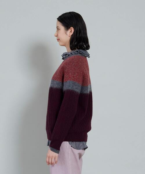 conges payes ADIEU TRISTESSE(コンジェ ペイエ アデュートリステス)の「地柄配色ラインプルオーバー(ニット/セーター・レディース・ボルドー/ベージュ・FREE)」の6枚目の写真