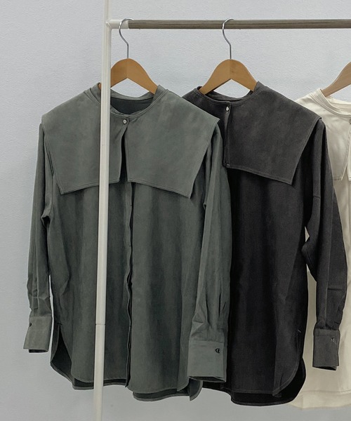 Isn't She?（イズントシー）の「3wayビッグカラーブラウス（シャツ/ブラウス・レディース・アイボリー/ライトベージュ/グリーン系/チャコールグレー・FREE）」の4枚目の写真