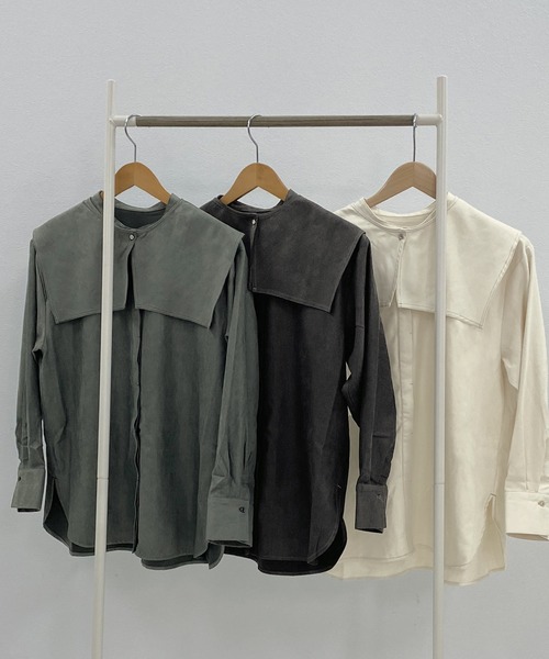 Isn't She?（イズントシー）の「3wayビッグカラーブラウス（シャツ/ブラウス・レディース・アイボリー/ライトベージュ/グリーン系/チャコールグレー・FREE）」の3枚目の写真