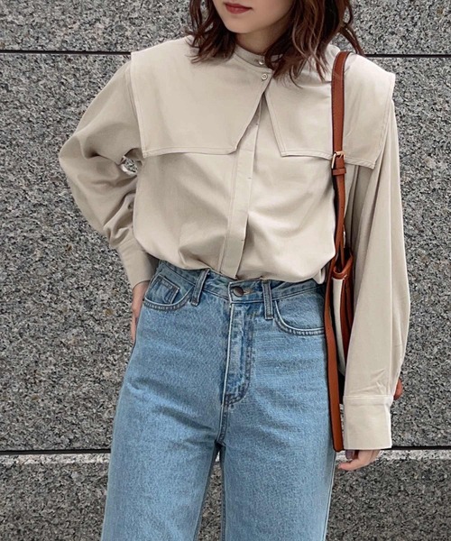 Isn't She?（イズントシー）の「3wayビッグカラーブラウス（シャツ/ブラウス・レディース・アイボリー/ライトベージュ/グリーン系/チャコールグレー・FREE）」の13枚目の写真