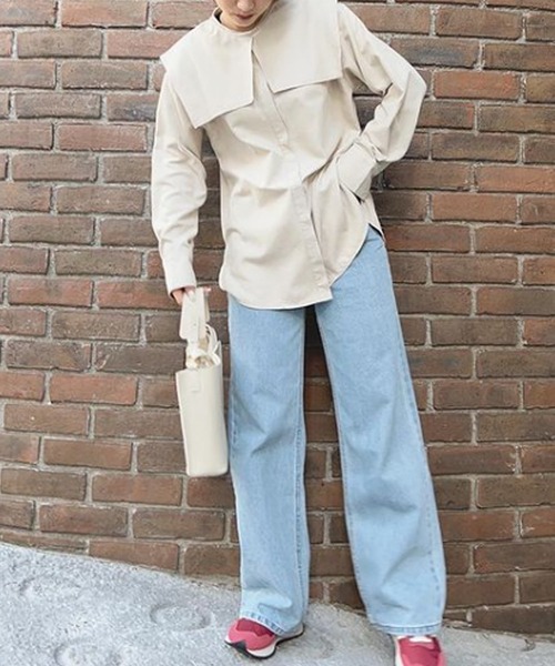 Isn't She?（イズントシー）の「3wayビッグカラーブラウス（シャツ/ブラウス・レディース・アイボリー/ライトベージュ/グリーン系/チャコールグレー・FREE）」の10枚目の写真