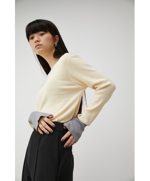 AZUL by moussy(アズールバイマウジー)の「COLOR CUFF BLOCK KNIT TOPS/カラーカフブロックニットトップス(ニット/セーター・レディース・ブラック/ライトベージュ/ダークブルー/チャコールグレー・MEDIUM/SMALL)」の16枚目の写真