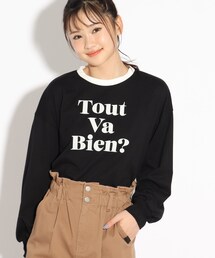 PINK-latte | スタイルアップ♪配色ロゴシンプルロンT(Tシャツ/カットソー)