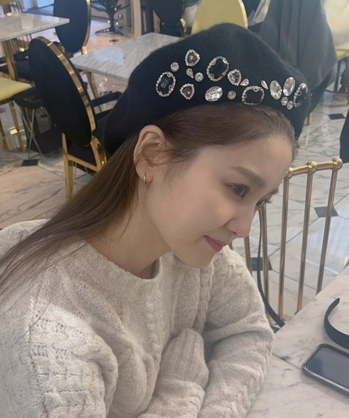 LAC-VERT（ラック・ヴェール）の「ビジューベレー帽（ハンチング/ベレー帽・レディース・ブラック/ホワイト/ピンク/アイボリー・FREE）」の7枚目の写真