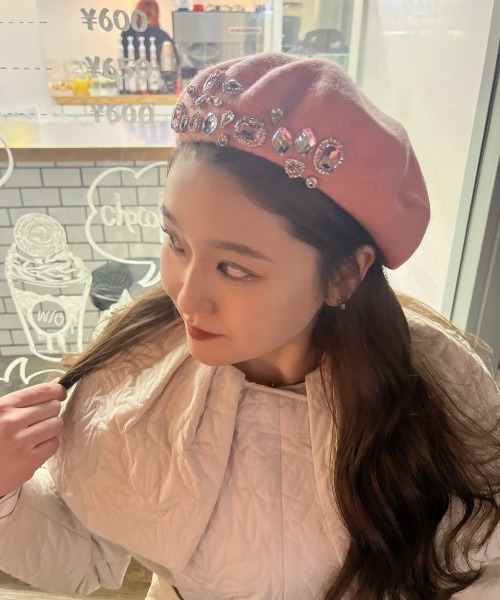 LAC-VERT（ラック・ヴェール）の「ビジューベレー帽（ハンチング/ベレー帽・レディース・ブラック/ホワイト/ピンク/アイボリー・FREE）」の14枚目の写真