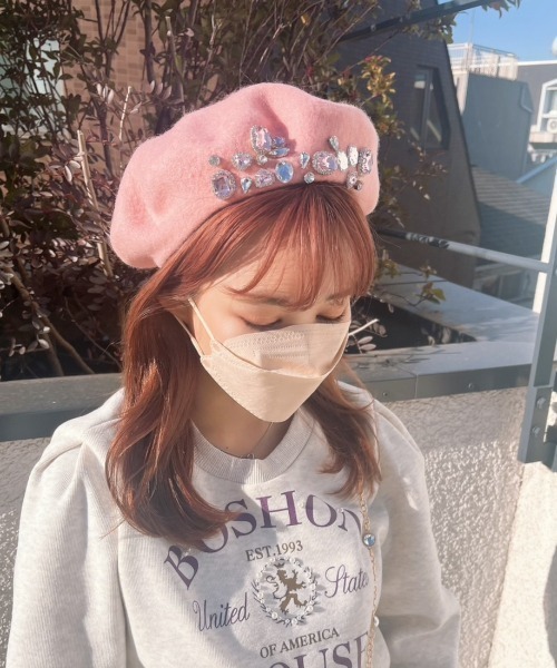 LAC-VERT（ラック・ヴェール）の「ビジューベレー帽（ハンチング/ベレー帽・レディース・ブラック/ホワイト/ピンク/アイボリー・FREE）」の17枚目の写真