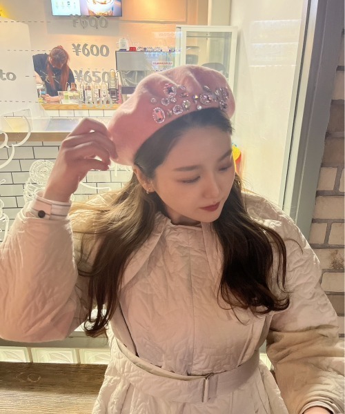 LAC-VERT（ラック・ヴェール）の「ビジューベレー帽（ハンチング/ベレー帽・レディース・ブラック/ホワイト/ピンク/アイボリー・FREE）」の16枚目の写真