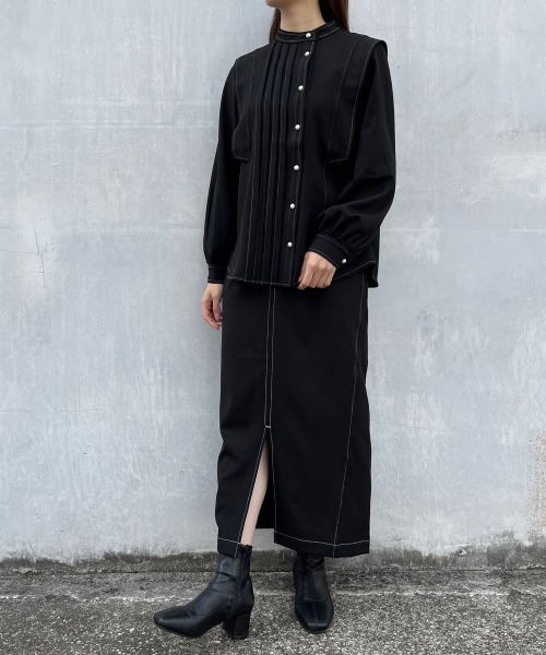 A de a.v.v(アードアー・ヴェ・ヴェ)の「バイカラーステッチナロースカート(スカート・レディース・ブラウン/ブラック・SMALL/MEDIUM)」の7枚目の写真