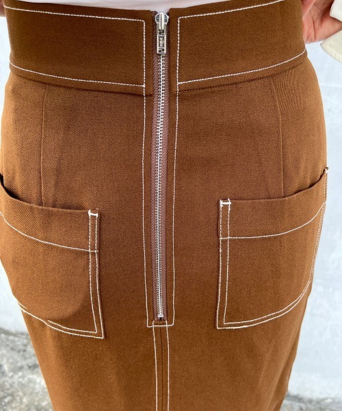 A de a.v.v(アードアー・ヴェ・ヴェ)の「バイカラーステッチナロースカート(スカート・レディース・ブラウン/ブラック・SMALL/MEDIUM)」の14枚目の写真