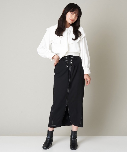 A de a.v.v(アードアー・ヴェ・ヴェ)の「バイカラーステッチナロースカート(スカート・レディース・ブラウン/ブラック・SMALL/MEDIUM)」の21枚目の写真