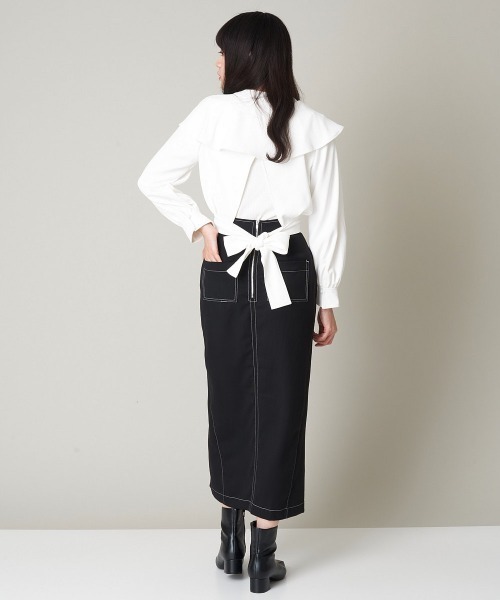 A de a.v.v(アードアー・ヴェ・ヴェ)の「バイカラーステッチナロースカート(スカート・レディース・ブラウン/ブラック・SMALL/MEDIUM)」の22枚目の写真