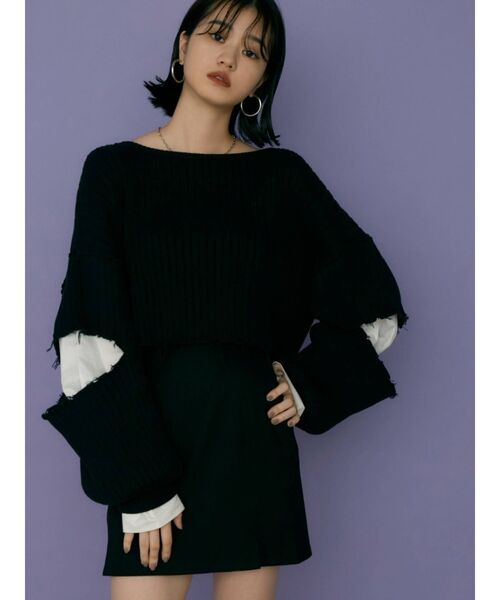 EMODA（エモダ）の「スイッチングアームスリットニット（ニット/セーター・レディース・グレー/ライム/ブラック・FREE）」の4枚目の写真