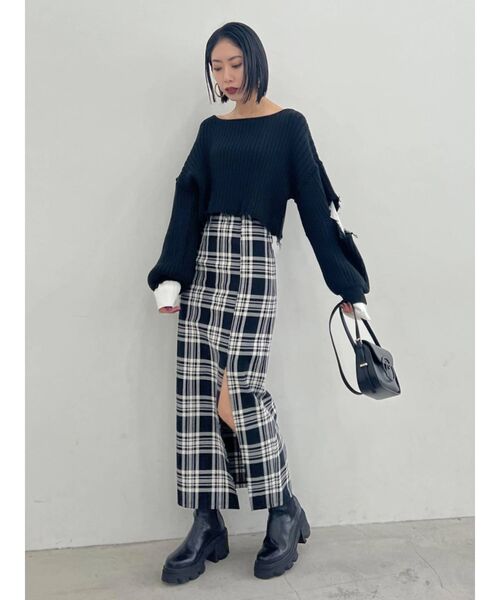 EMODA（エモダ）の「スイッチングアームスリットニット（ニット/セーター・レディース・グレー/ライム/ブラック・FREE）」の11枚目の写真