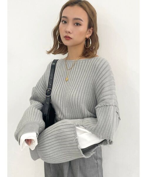 EMODA（エモダ）の「スイッチングアームスリットニット（ニット/セーター・レディース・グレー/ライム/ブラック・FREE）」の15枚目の写真