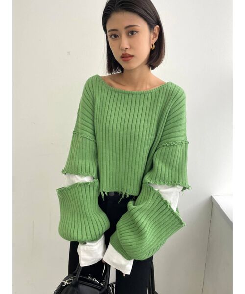 EMODA（エモダ）の「スイッチングアームスリットニット（ニット/セーター・レディース・グレー/ライム/ブラック・FREE）」の17枚目の写真