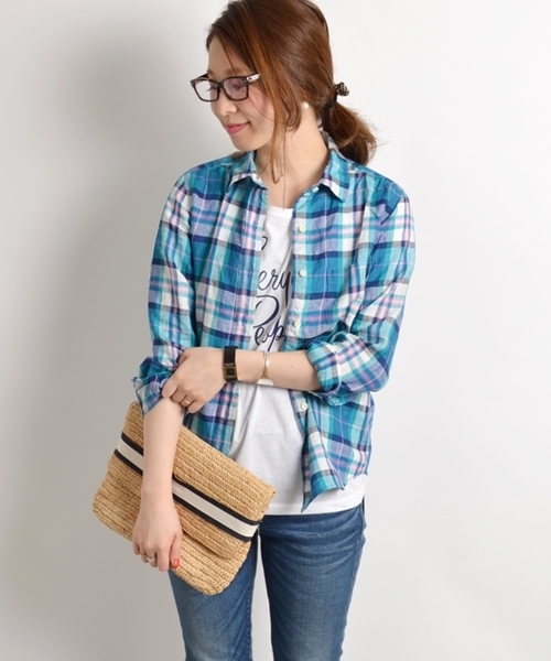 SHIPS for women(シップスフォーウィメン)の「リネンチェックシャツ(シャツ/ブラウス・レディース・ベビーピンク/ライトブルー・38/36)」の2枚目の写真