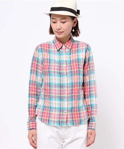 SHIPS for women(シップスフォーウィメン)の「リネンチェックシャツ(シャツ/ブラウス・レディース・ベビーピンク/ライトブルー・38/36)」の8枚目の写真