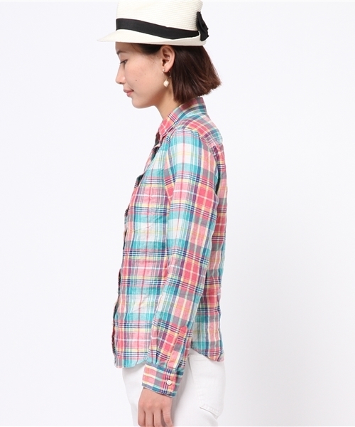 SHIPS for women(シップスフォーウィメン)の「リネンチェックシャツ(シャツ/ブラウス・レディース・ベビーピンク/ライトブルー・38/36)」の9枚目の写真