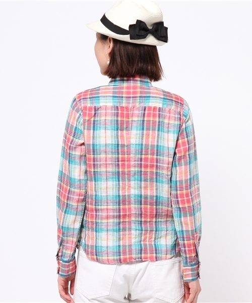 SHIPS for women(シップスフォーウィメン)の「リネンチェックシャツ(シャツ/ブラウス・レディース・ベビーピンク/ライトブルー・38/36)」の10枚目の写真