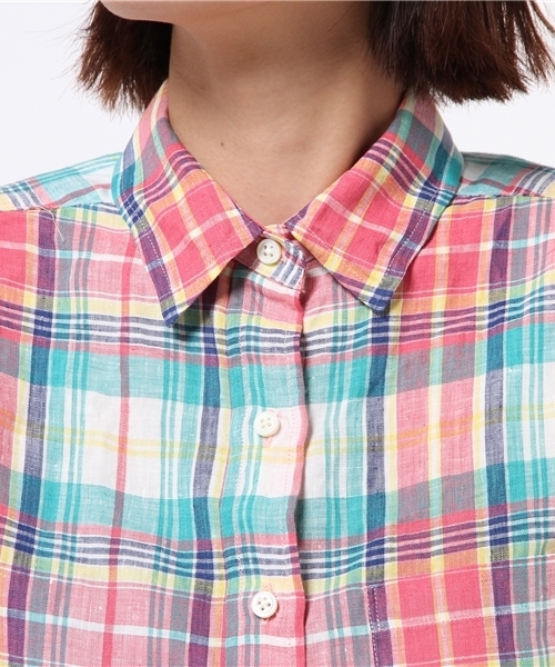 SHIPS for women(シップスフォーウィメン)の「リネンチェックシャツ(シャツ/ブラウス・レディース・ベビーピンク/ライトブルー・38/36)」の12枚目の写真