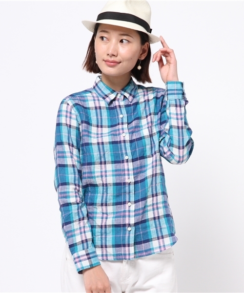 SHIPS for women(シップスフォーウィメン)の「リネンチェックシャツ(シャツ/ブラウス・レディース・ベビーピンク/ライトブルー・38/36)」の3枚目の写真