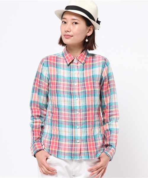 SHIPS for women(シップスフォーウィメン)の「リネンチェックシャツ(シャツ/ブラウス・レディース・ベビーピンク/ライトブルー・38/36)」の4枚目の写真