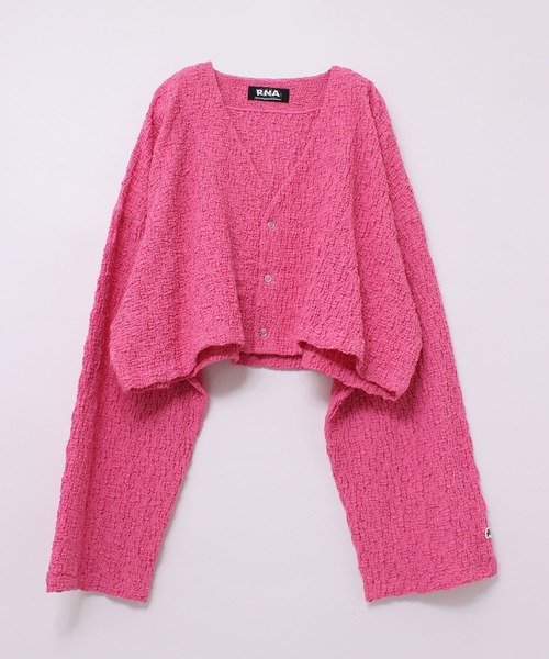 RNA（アールエヌエー）の「M2015 シャーリングショート丈カーデ（カーディガン/ボレロ・レディース・ピンク/ブラック/ホワイト・MEDIUM）」の3枚目の写真