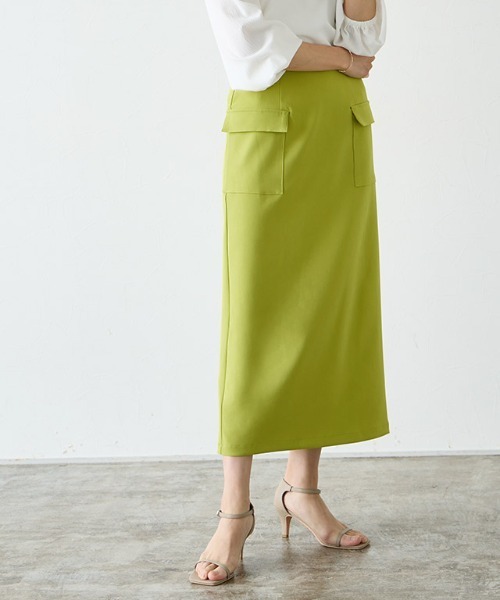 Pierrot（ピエロ）の「サイドフラップポケットIラインスカート（スカート・レディース・ライム/ライトカーキ/ピンク/オフホワイト/ネイビー・M/L/PM）」の6枚目の写真