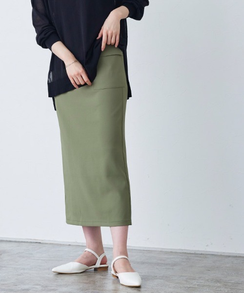 Pierrot（ピエロ）の「サイドフラップポケットIラインスカート（スカート・レディース・ライム/ライトカーキ/ピンク/オフホワイト/ネイビー・M/L/PM）」の7枚目の写真