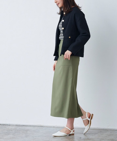 Pierrot（ピエロ）の「サイドフラップポケットIラインスカート（スカート・レディース・ライム/ライトカーキ/ピンク/オフホワイト/ネイビー・M/L/PM）」の21枚目の写真