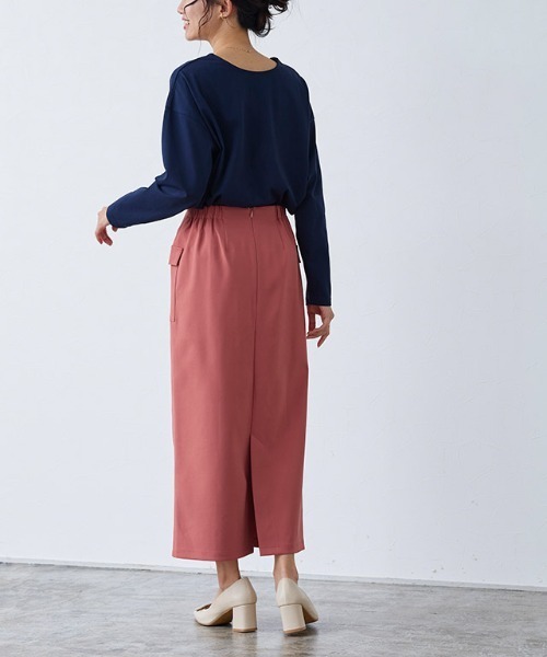 Pierrot（ピエロ）の「サイドフラップポケットIラインスカート（スカート・レディース・ライム/ライトカーキ/ピンク/オフホワイト/ネイビー・M/L/PM）」の12枚目の写真