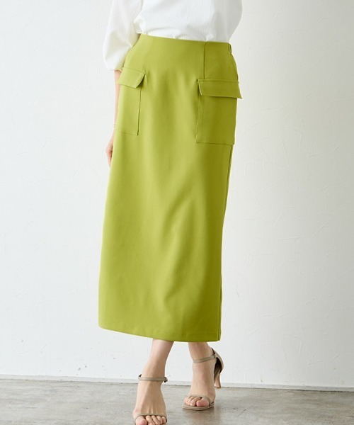 Pierrot（ピエロ）の「サイドフラップポケットIラインスカート（スカート・レディース・ライム/ライトカーキ/ピンク/オフホワイト/ネイビー・M/L/PM）」の19枚目の写真