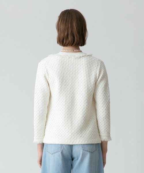 allureville（アルアバイル）の「フリゼVネックニットジャケット（カーディガン/ボレロ・レディース・ネイビー/オフホワイト・2）」の5枚目の写真