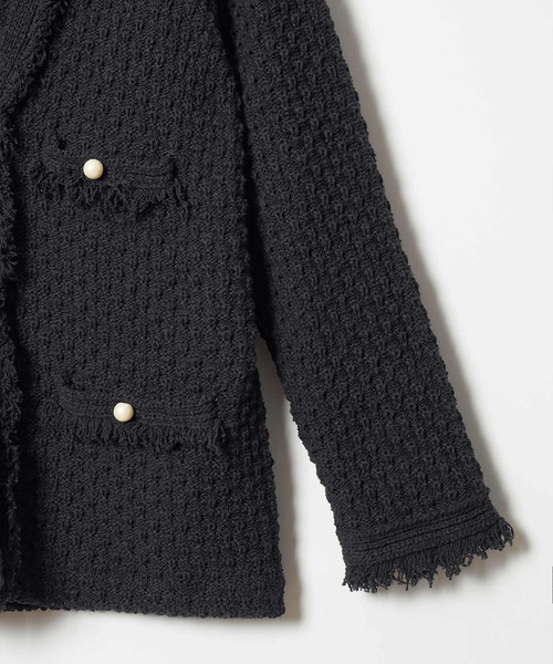 allureville（アルアバイル）の「フリゼVネックニットジャケット（カーディガン/ボレロ・レディース・ネイビー/オフホワイト・2）」の10枚目の写真