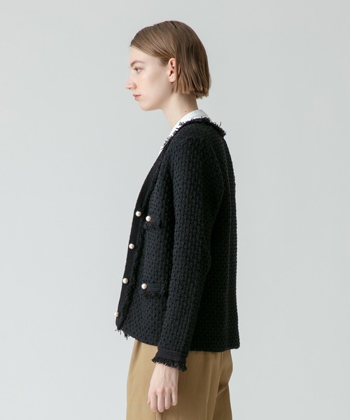 allureville（アルアバイル）の「フリゼVネックニットジャケット（カーディガン/ボレロ・レディース・ネイビー/オフホワイト・2）」の14枚目の写真