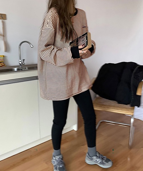 NinaetLina（ニナエリナ）の「ボーダーワンポイント長袖カットソー（Tシャツ/カットソー・レディース・ブラック/ベージュ・M/L/XL）」の6枚目の写真